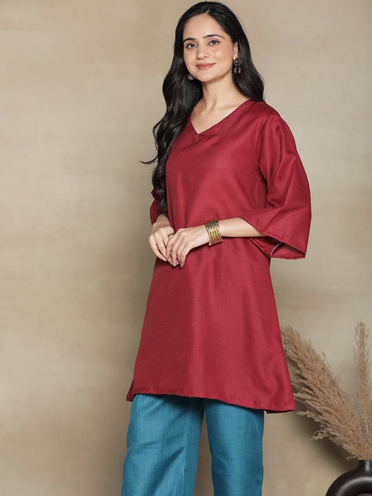 Maroon CottonSlub ShortKurti