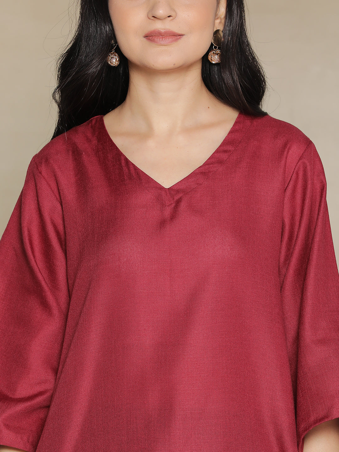 Maroon CottonSlub ShortKurti