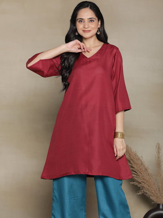 Maroon CottonSlub ShortKurti