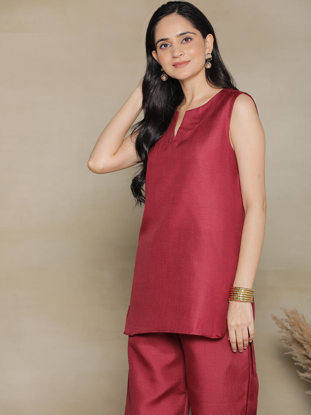 Maroon CottonSlub SleevelessKurti