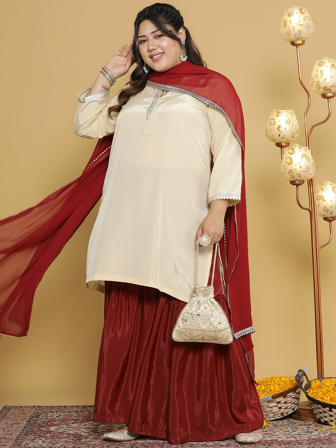 Maroon Crepe Silk Sharara