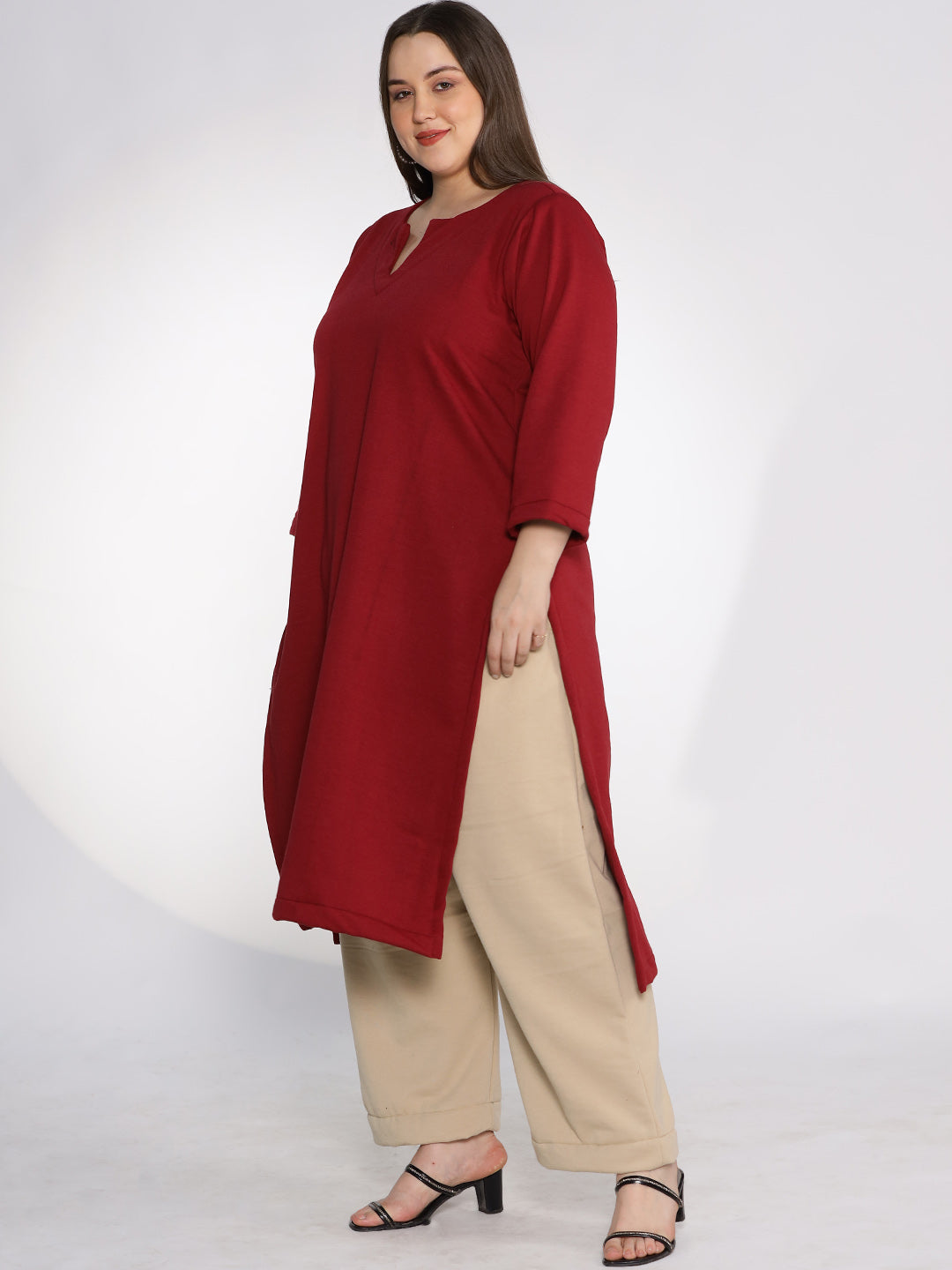 Maroon Fleece LongKurta - Solid