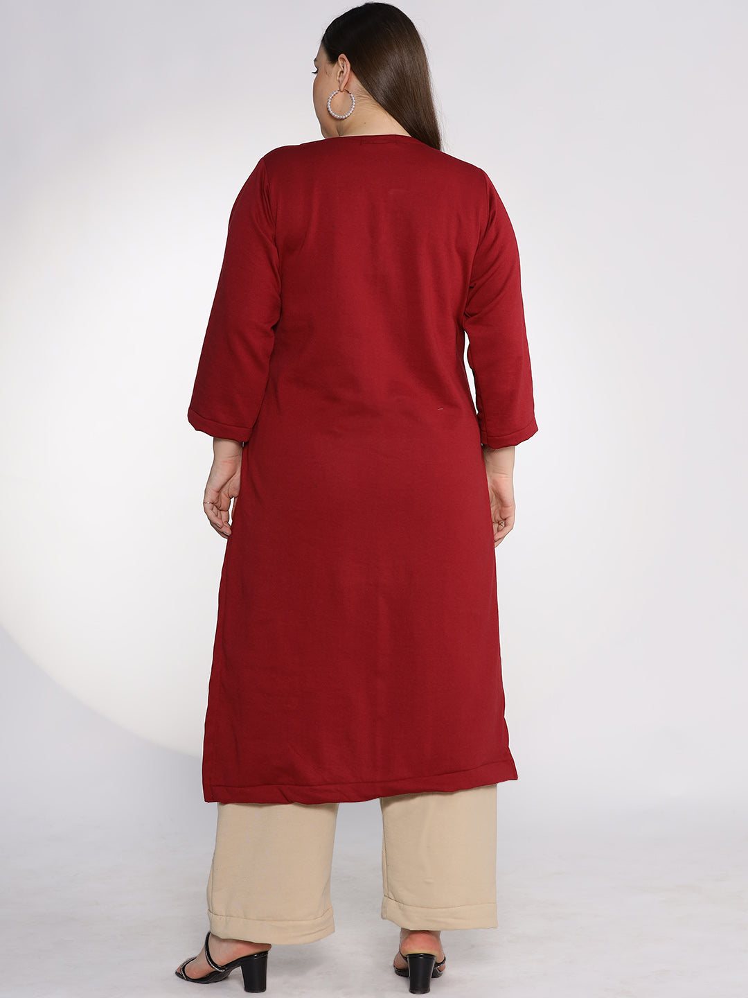 Maroon Fleece LongKurta - Solid