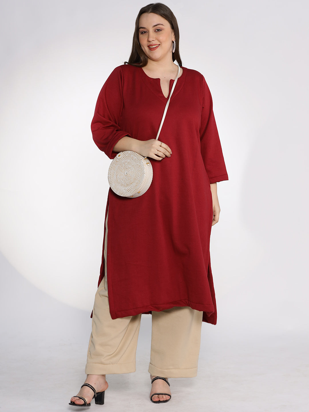 Maroon Fleece LongKurta - Solid