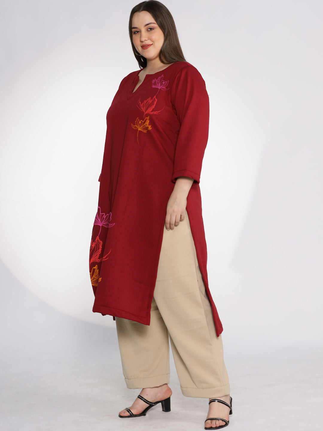 Maroon Fleece LongKurta - SunsetBlossom