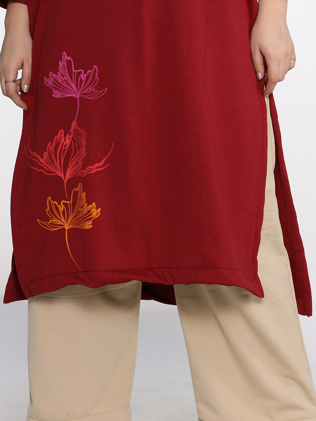 Maroon Fleece LongKurta - SunsetBlossom