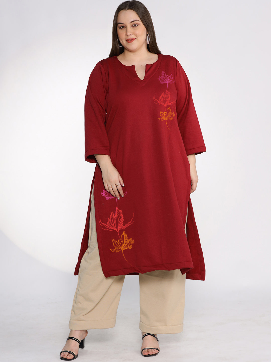 Maroon Fleece LongKurta - SunsetBlossom