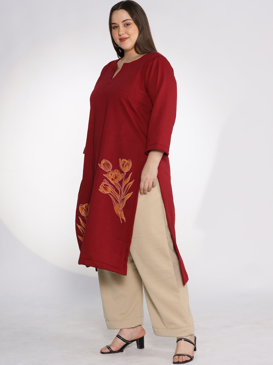 Maroon Fleece LongKurta - Tangerine