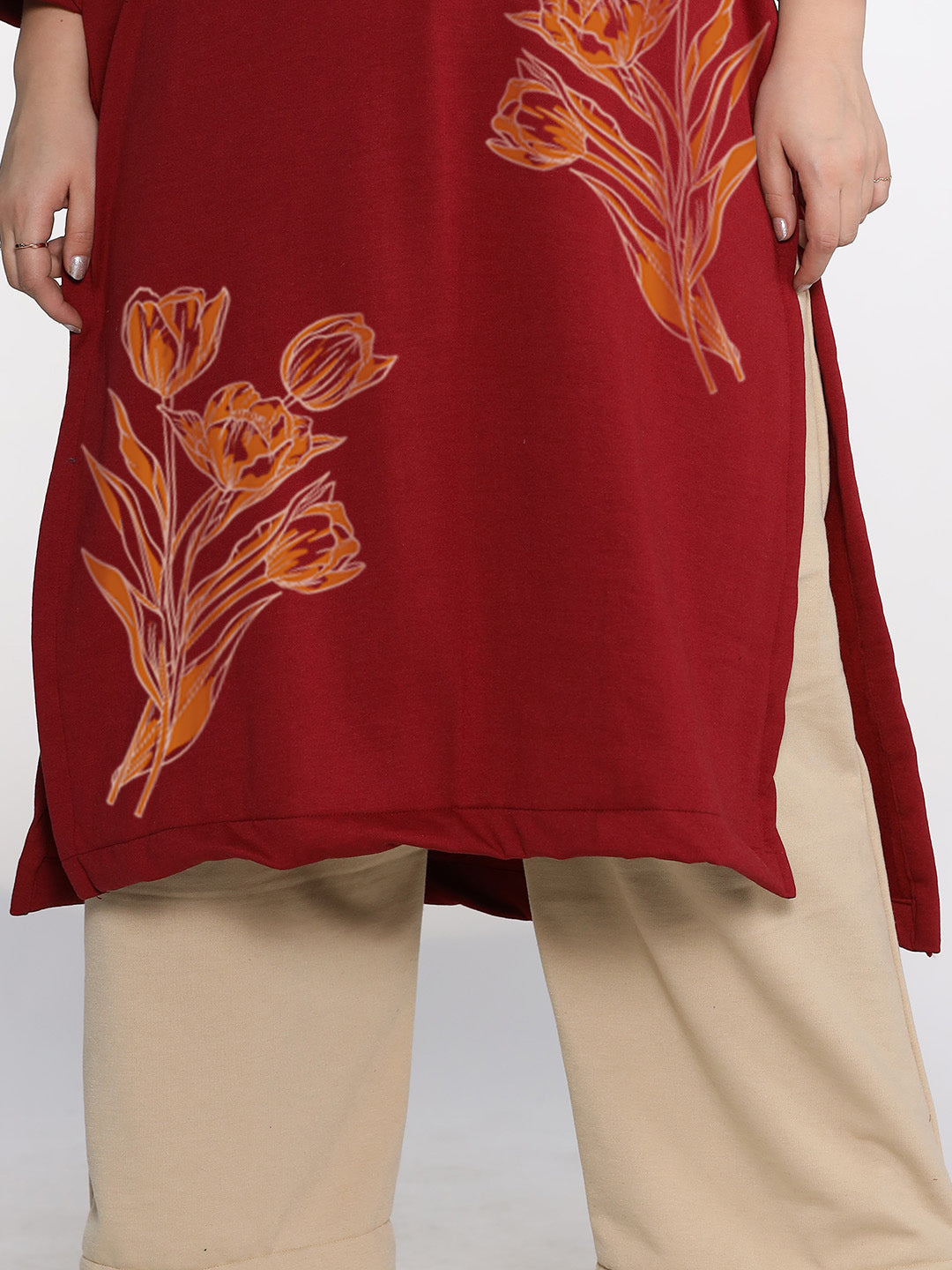 Maroon Fleece LongKurta - Tangerine