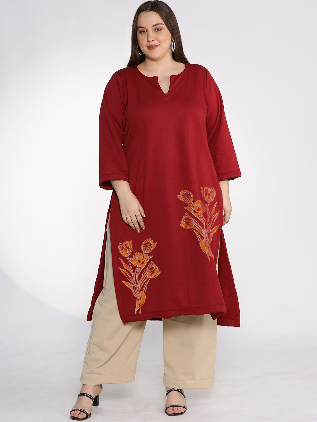 Maroon Fleece LongKurta - Tangerine