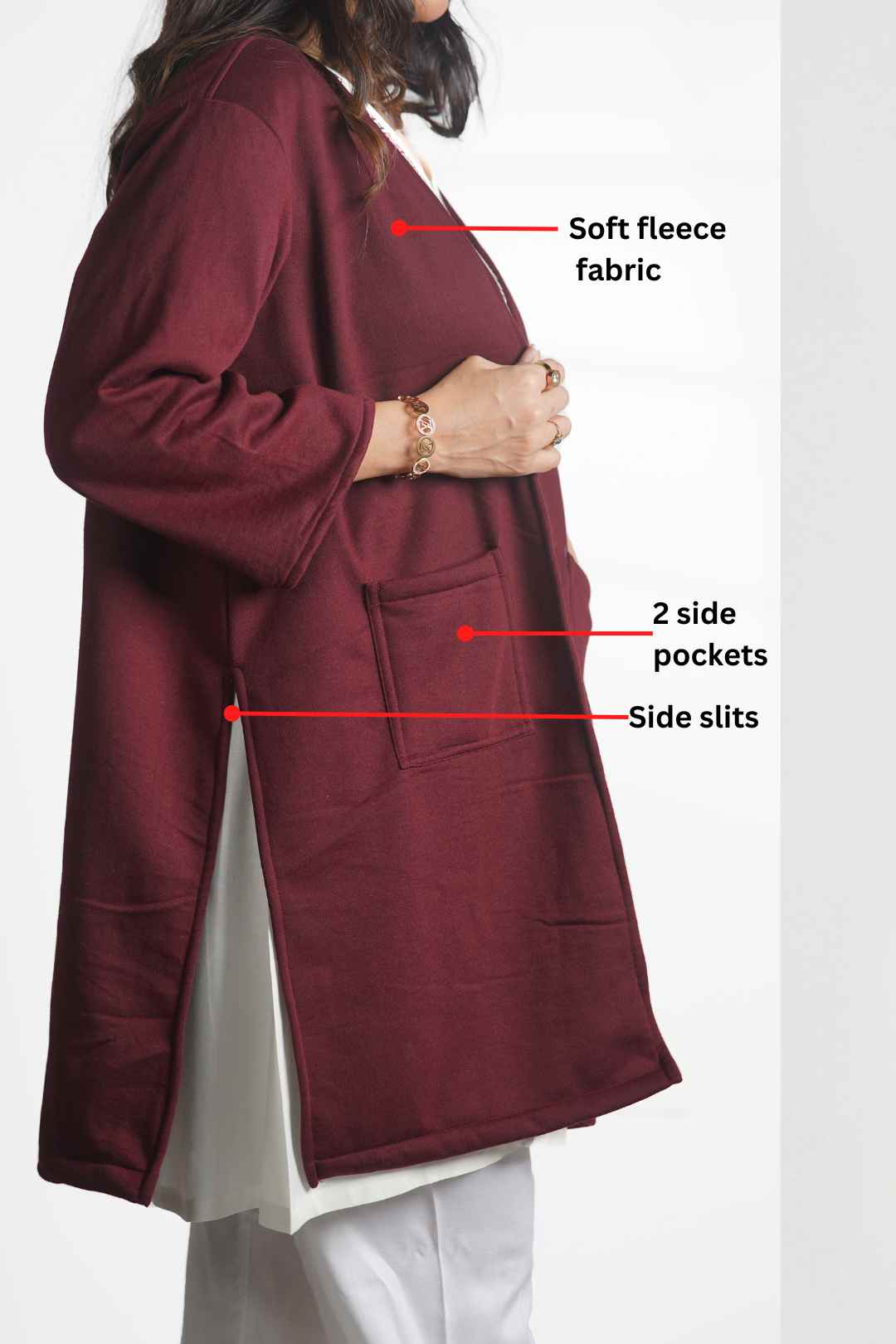 Maroon Longline Shrug - Solid