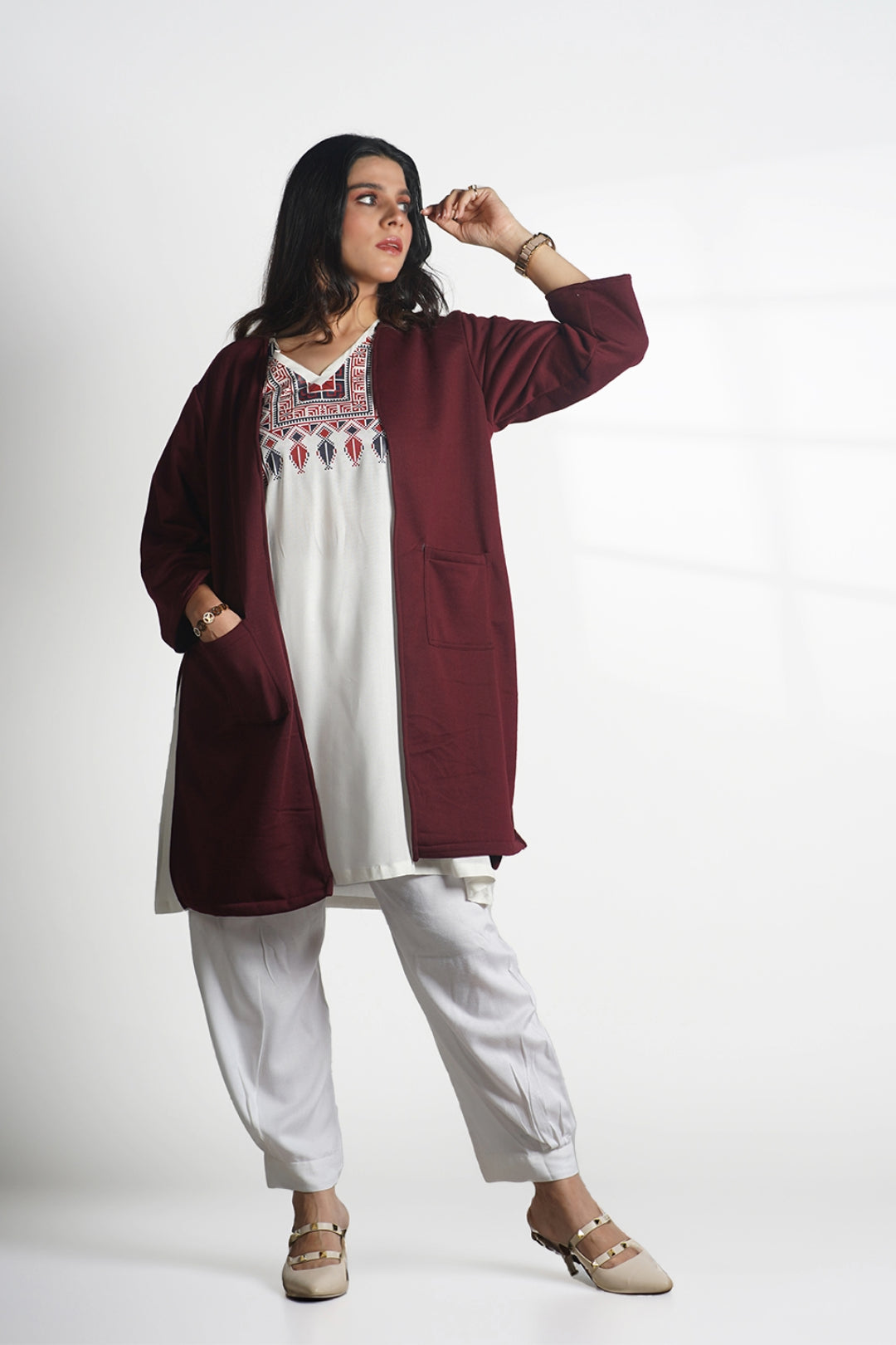 Maroon Longline Shrug - Solid