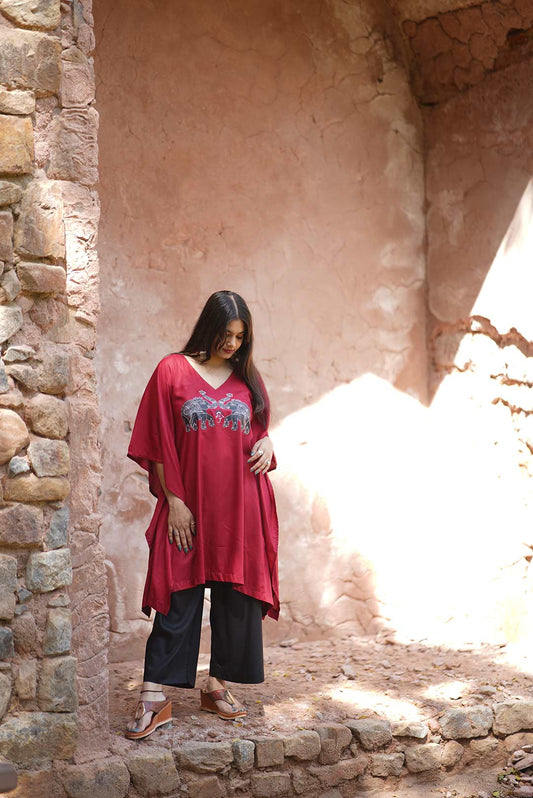 Maroon Rayon Kurti & Black Palazzo - Saheli e Fil