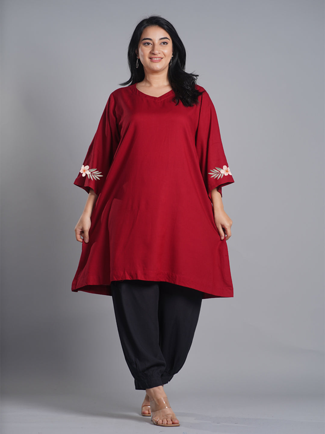 Maroon Rayon Kurti - Flores