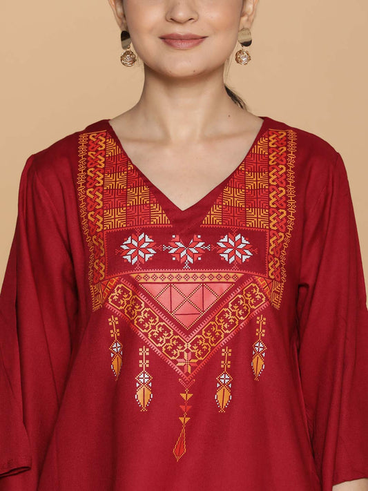 Maroon Rayon Kurti - Maya