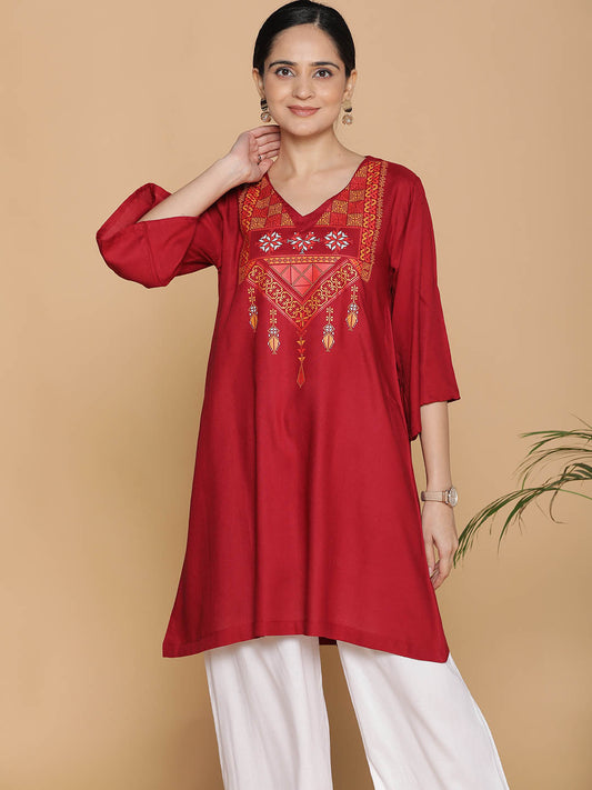 Maroon Rayon Kurti - Maya