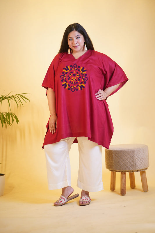 Maroon Rayon Kurti & MilkyWhite Palazzo - Gulistan e Maroon