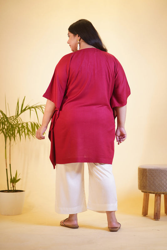 Maroon Rayon Kurti & MilkyWhite Palazzo - Gulistan e Maroon
