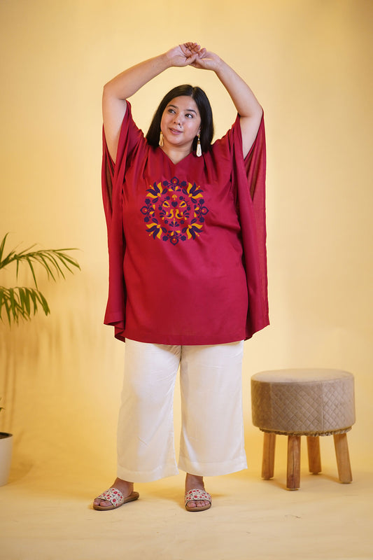 Maroon Rayon Kurti & MilkyWhite Palazzo - Gulistan e Maroon