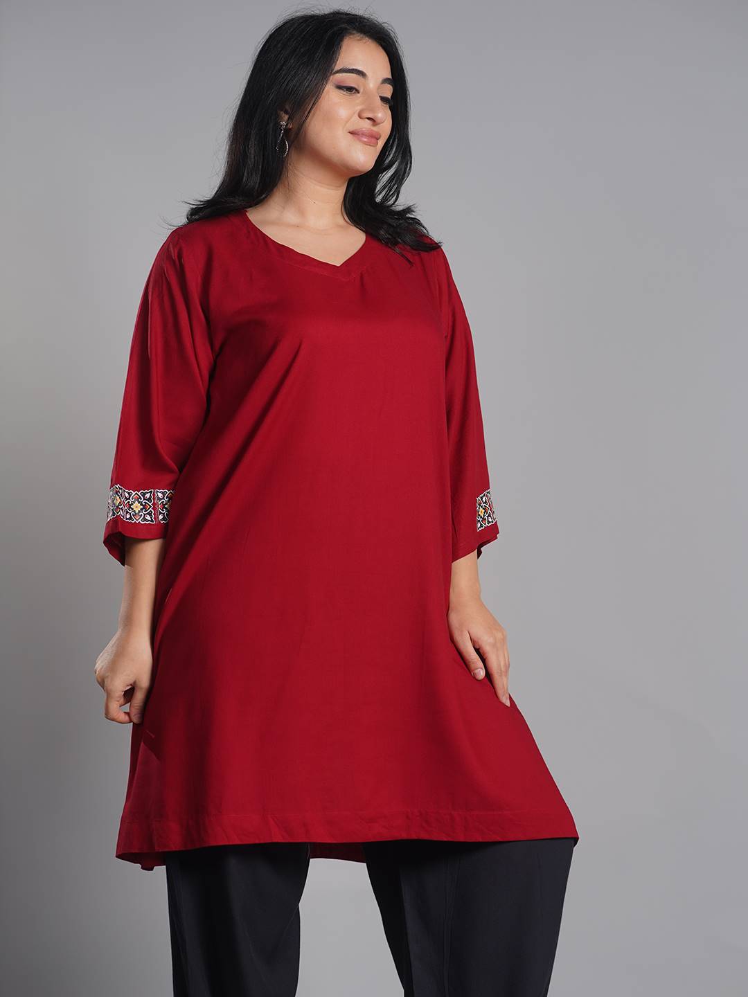 Maroon Rayon Kurti - Mystika