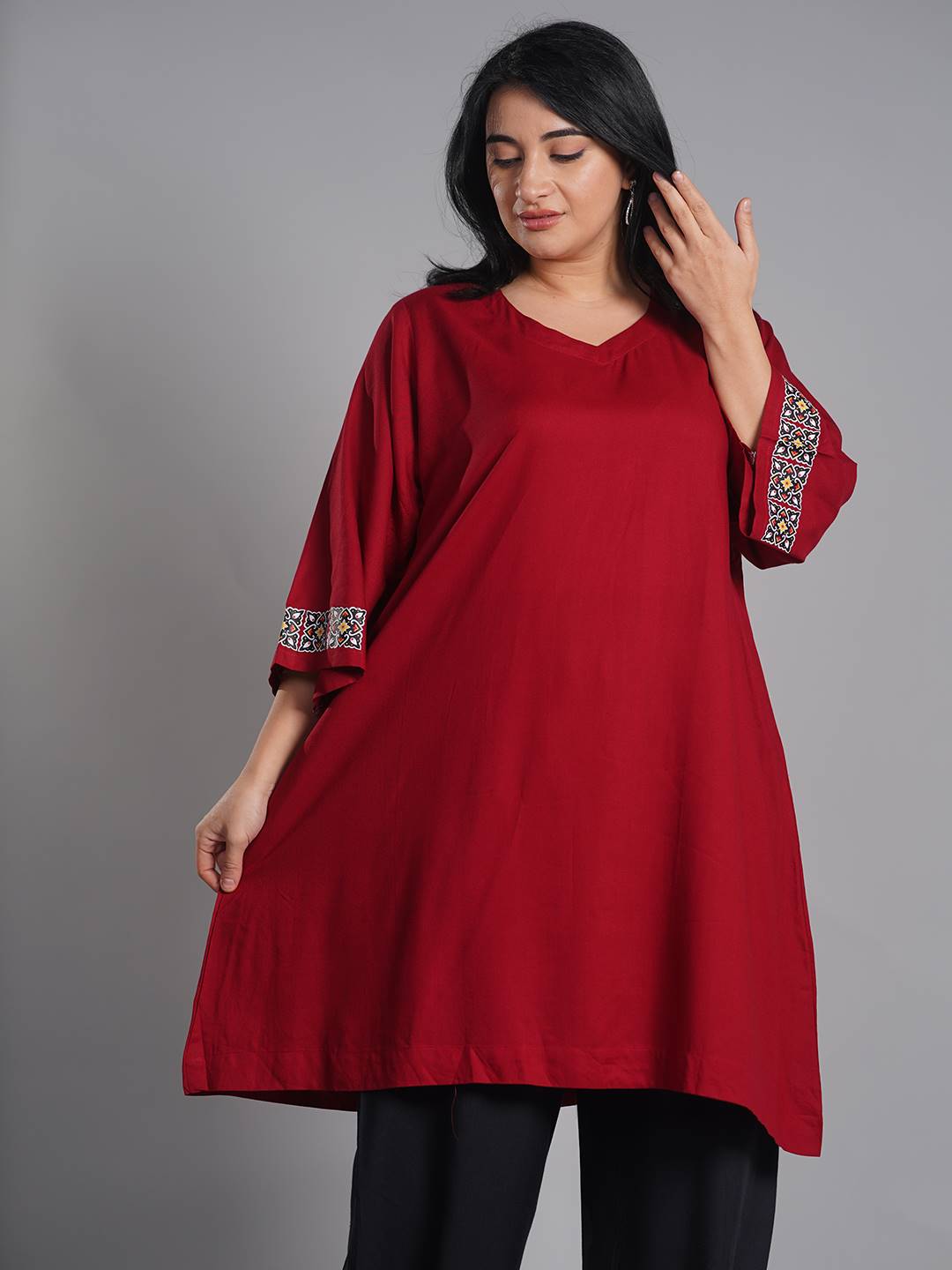 Maroon Rayon Kurti - Mystika