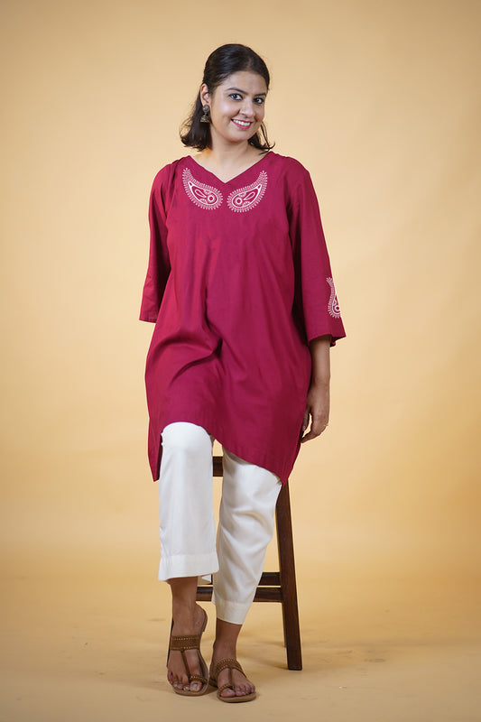 Maroon Rayon Kurti - Nayan