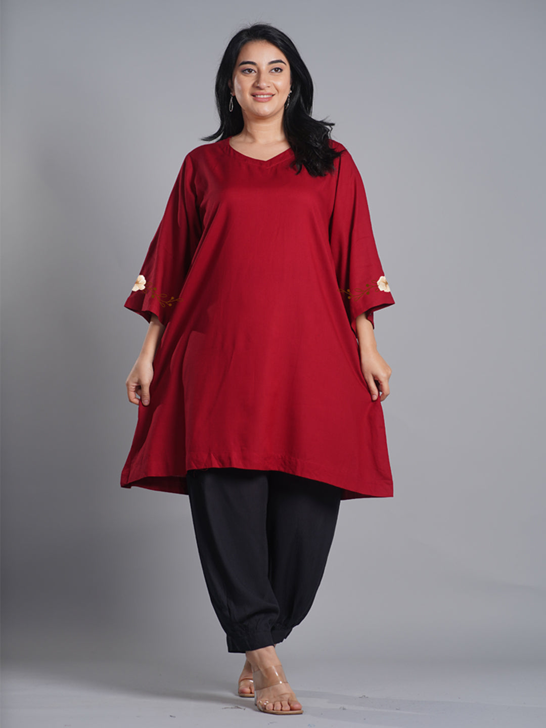 Maroon Rayon Kurti - UnaFlor