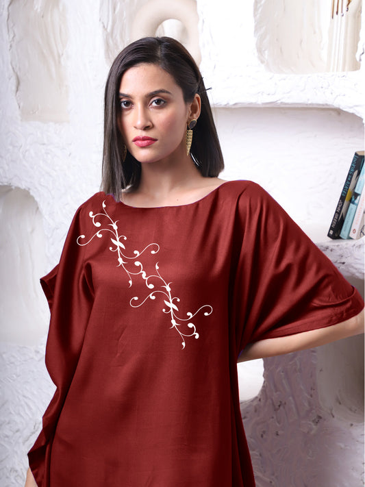 Maroon Rayon Long-Kaftan - Branch