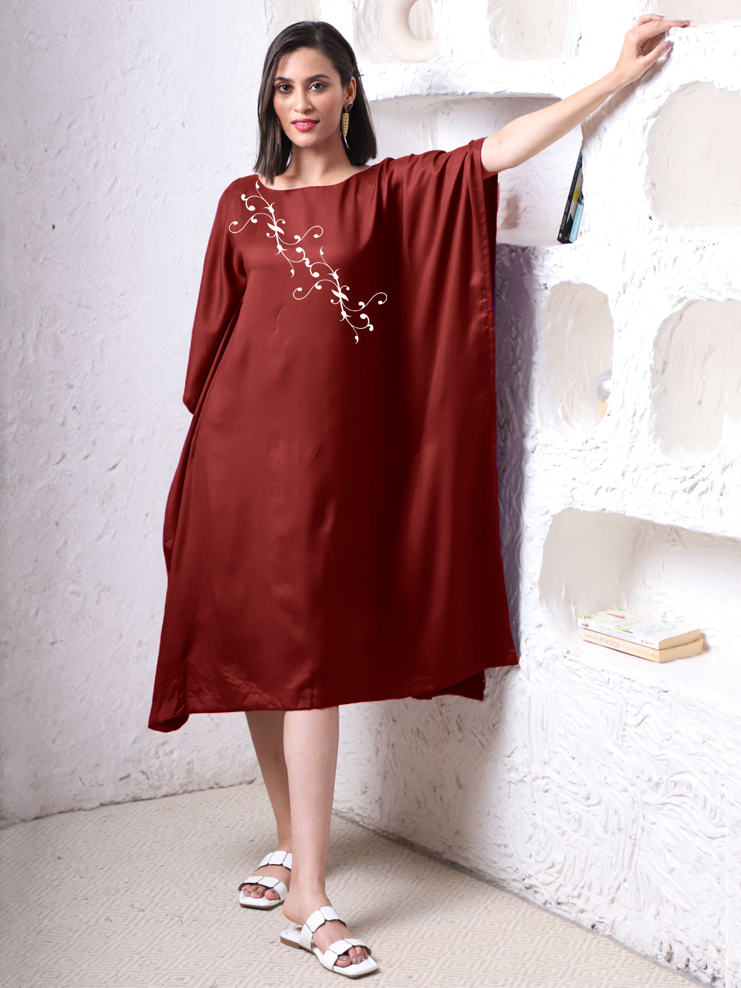 Maroon Rayon Long-Kaftan - Branch