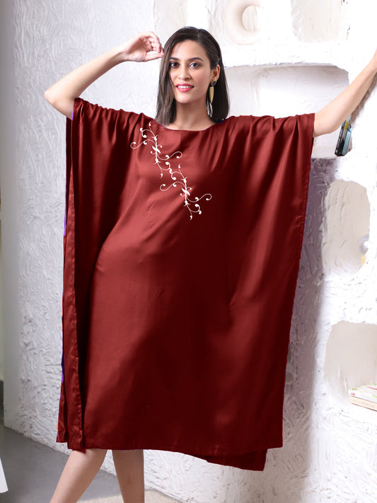 Maroon Rayon Long-Kaftan - Branch