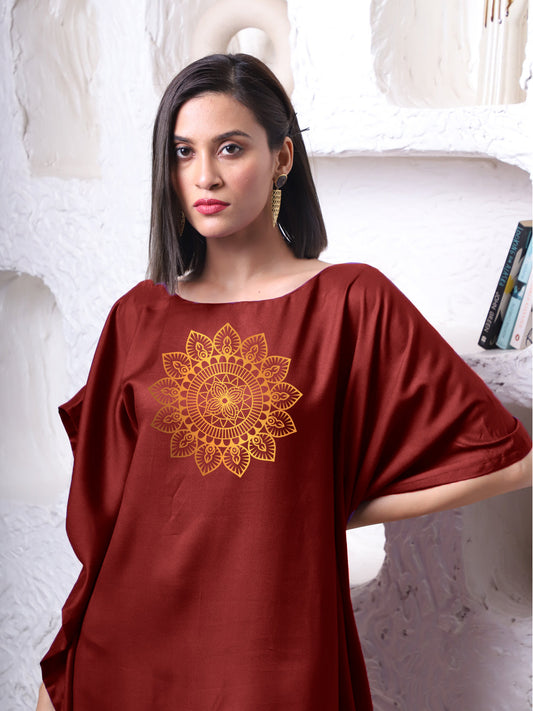 Maroon Rayon Long-Kaftan - Wheel