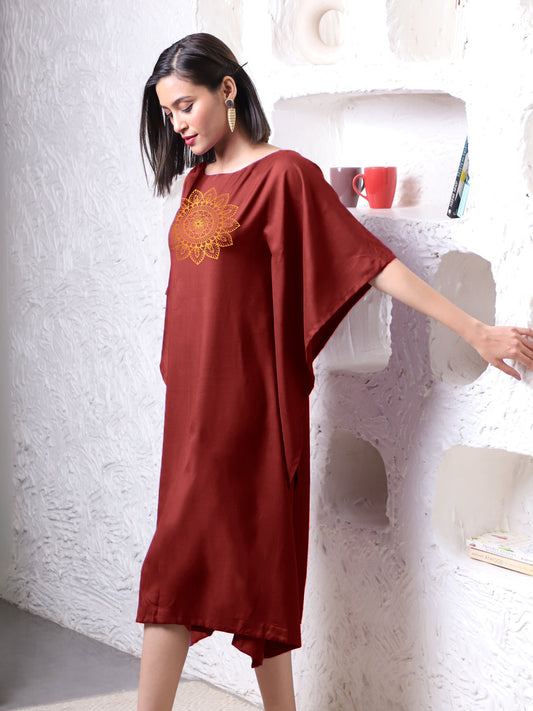 Maroon Rayon Long-Kaftan - Wheel