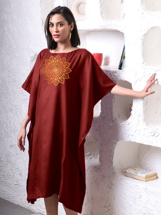Maroon Rayon Long-Kaftan - Wheel