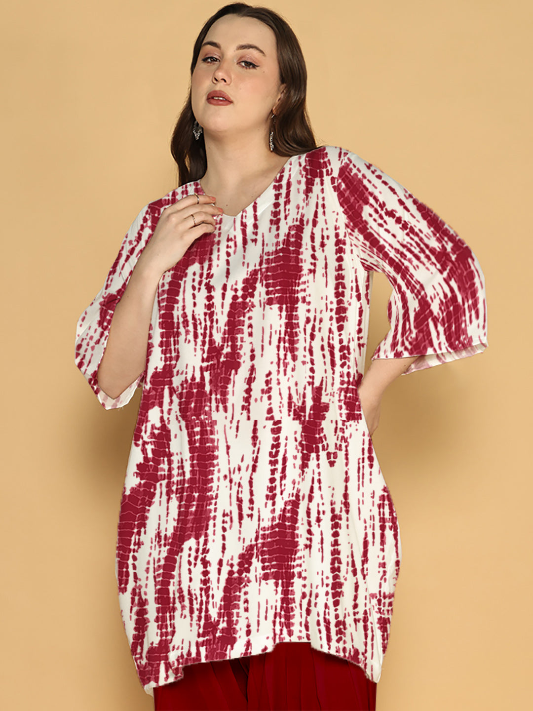 Maroon Rayon Shibori Kurti