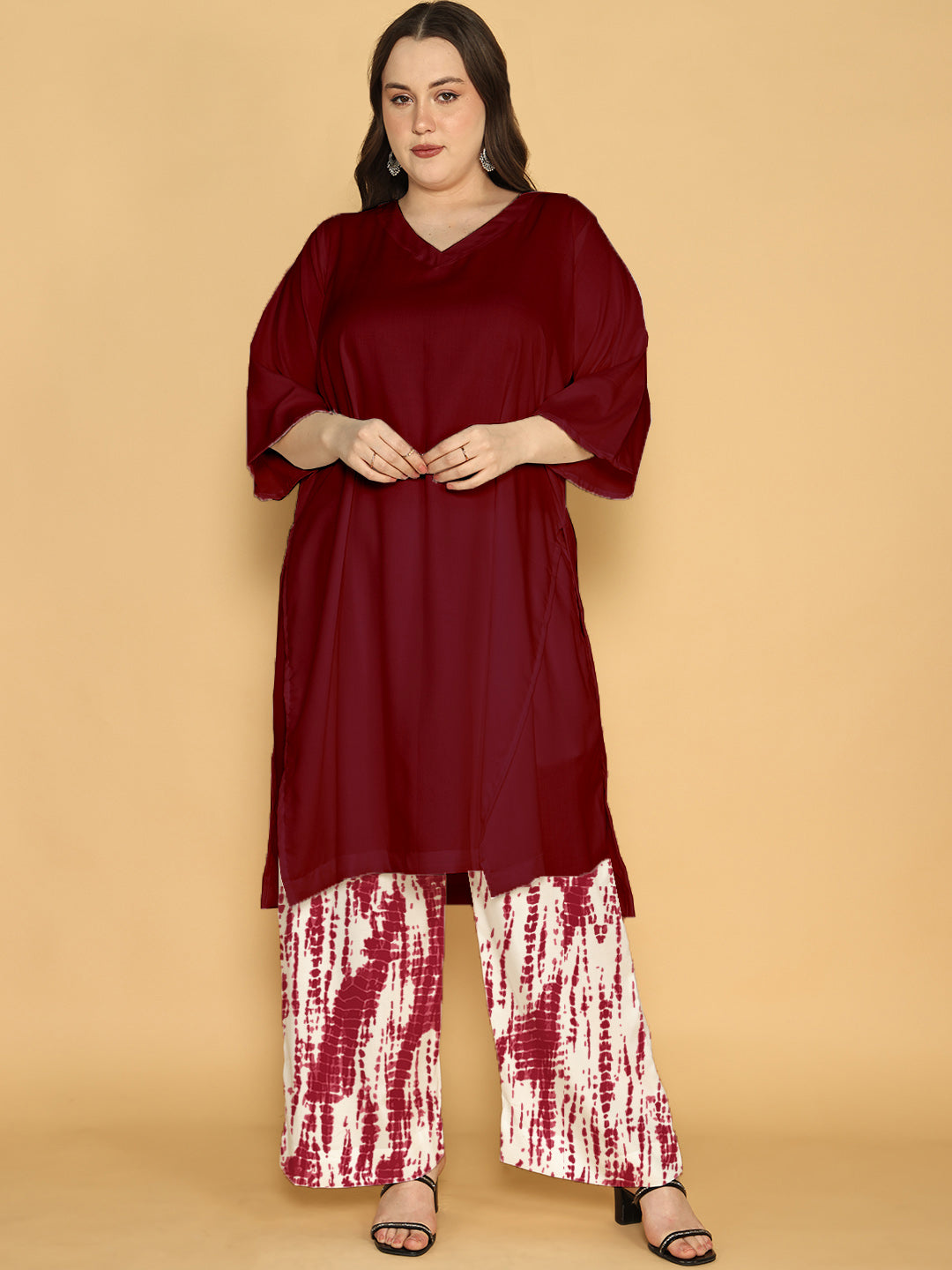 Maroon Rayon Shibori Palazzo