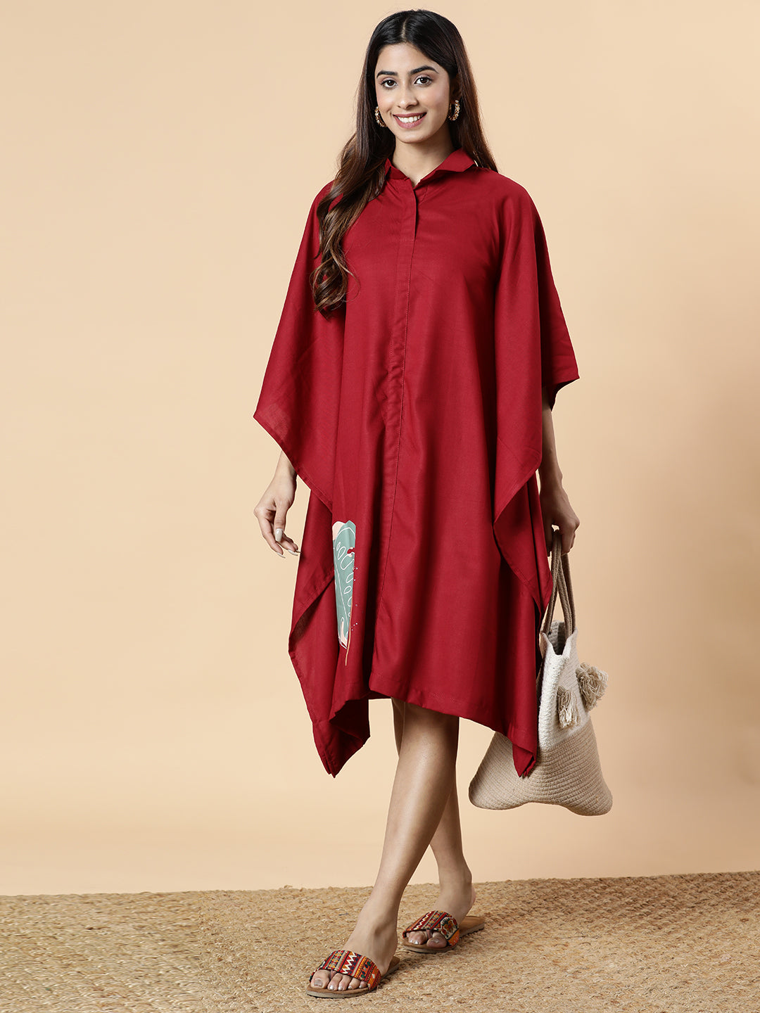 Maroon Rayon Shirt-Kaftan - Independent