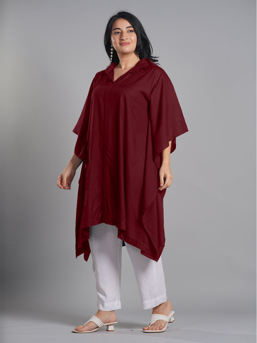 Maroon Rayon Shirt-Kaftan - Phases