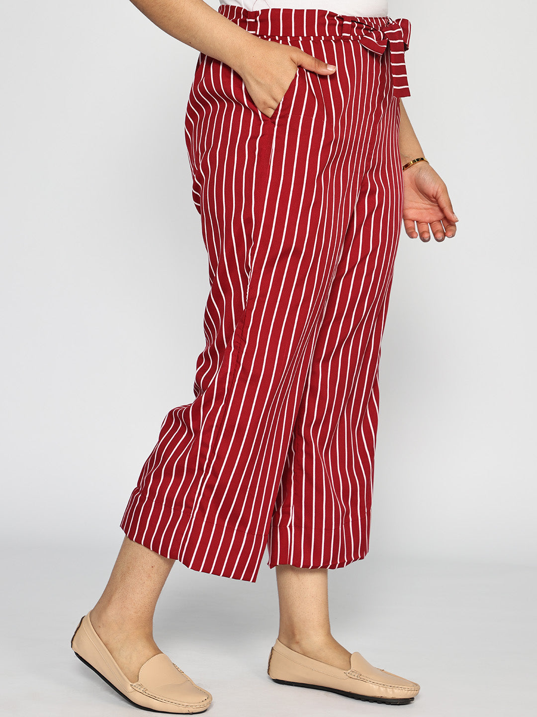 Maroon Striped Belted Culottes