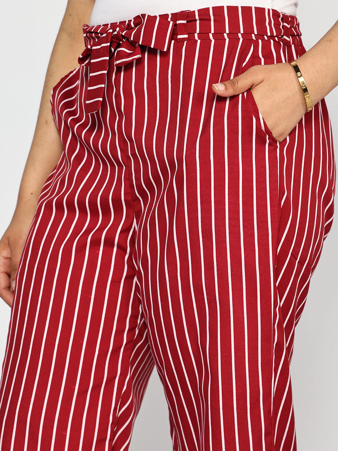 Maroon Striped Belted Culottes