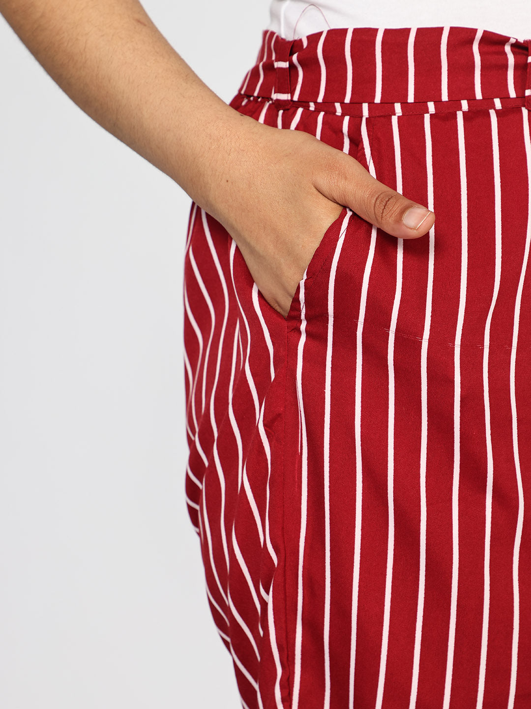 Maroon Striped Belted Culottes