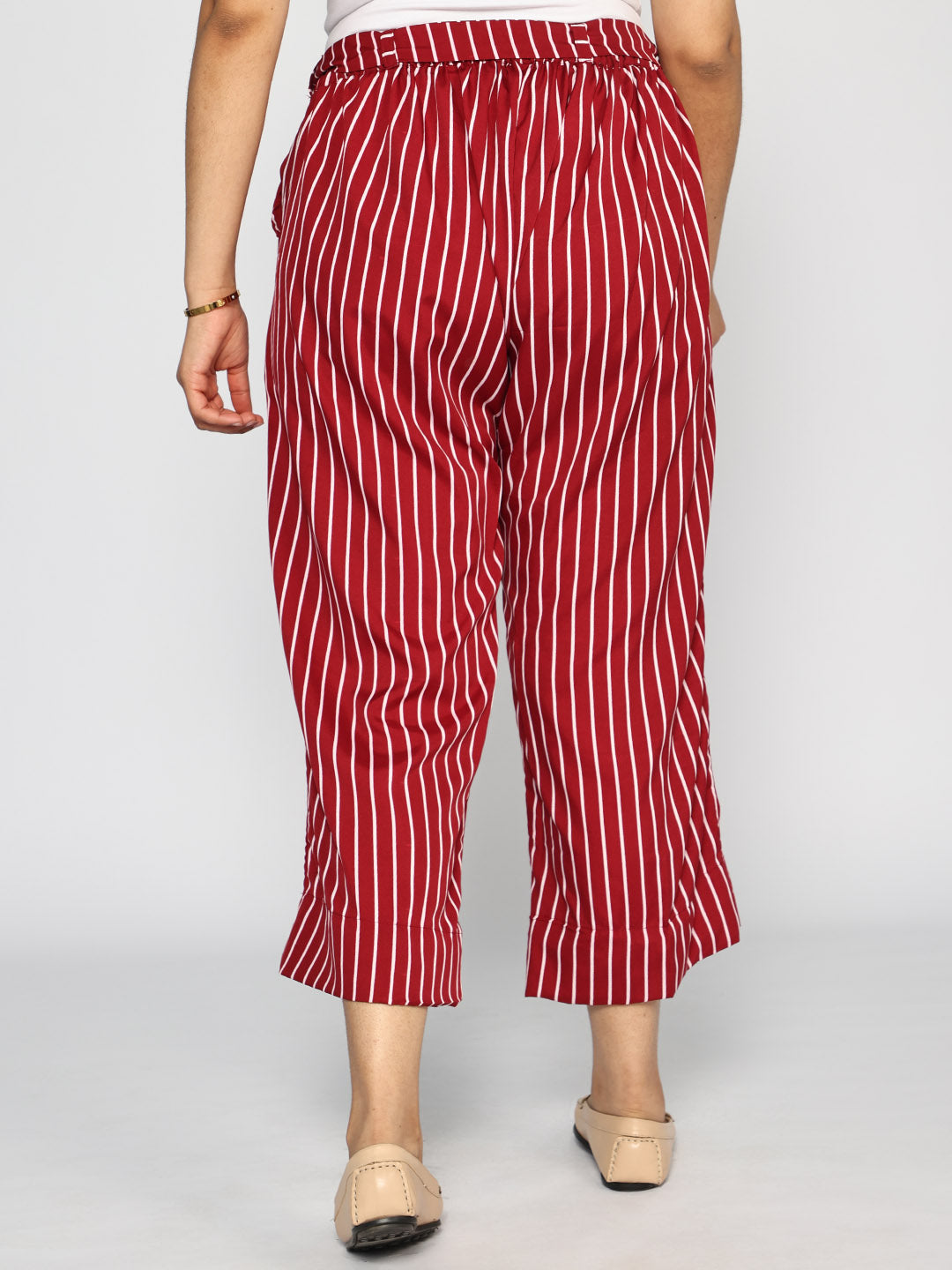 Maroon Striped Belted Culottes