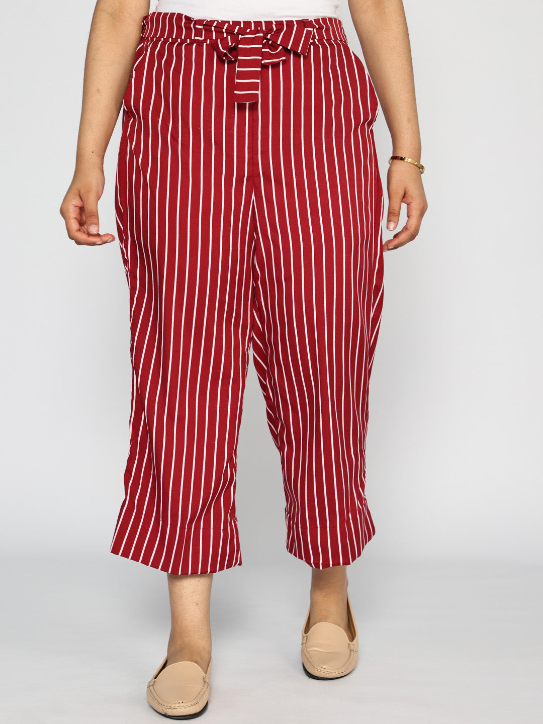 Maroon Striped Belted Culottes