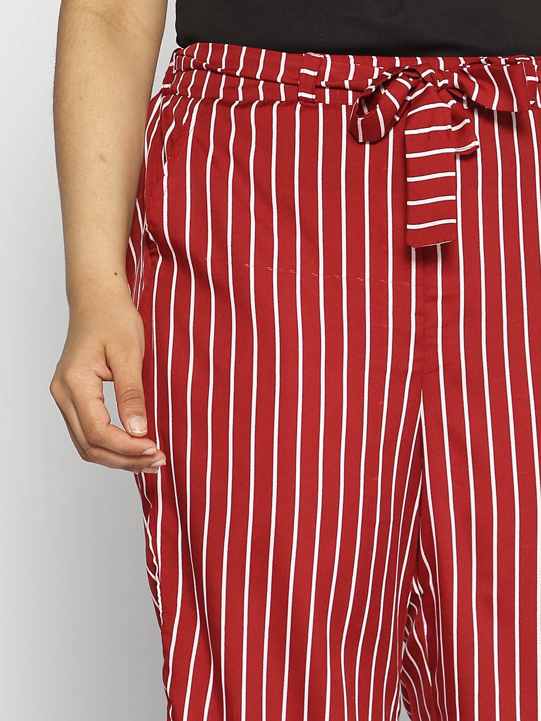 Maroon Striped Belted Trousers