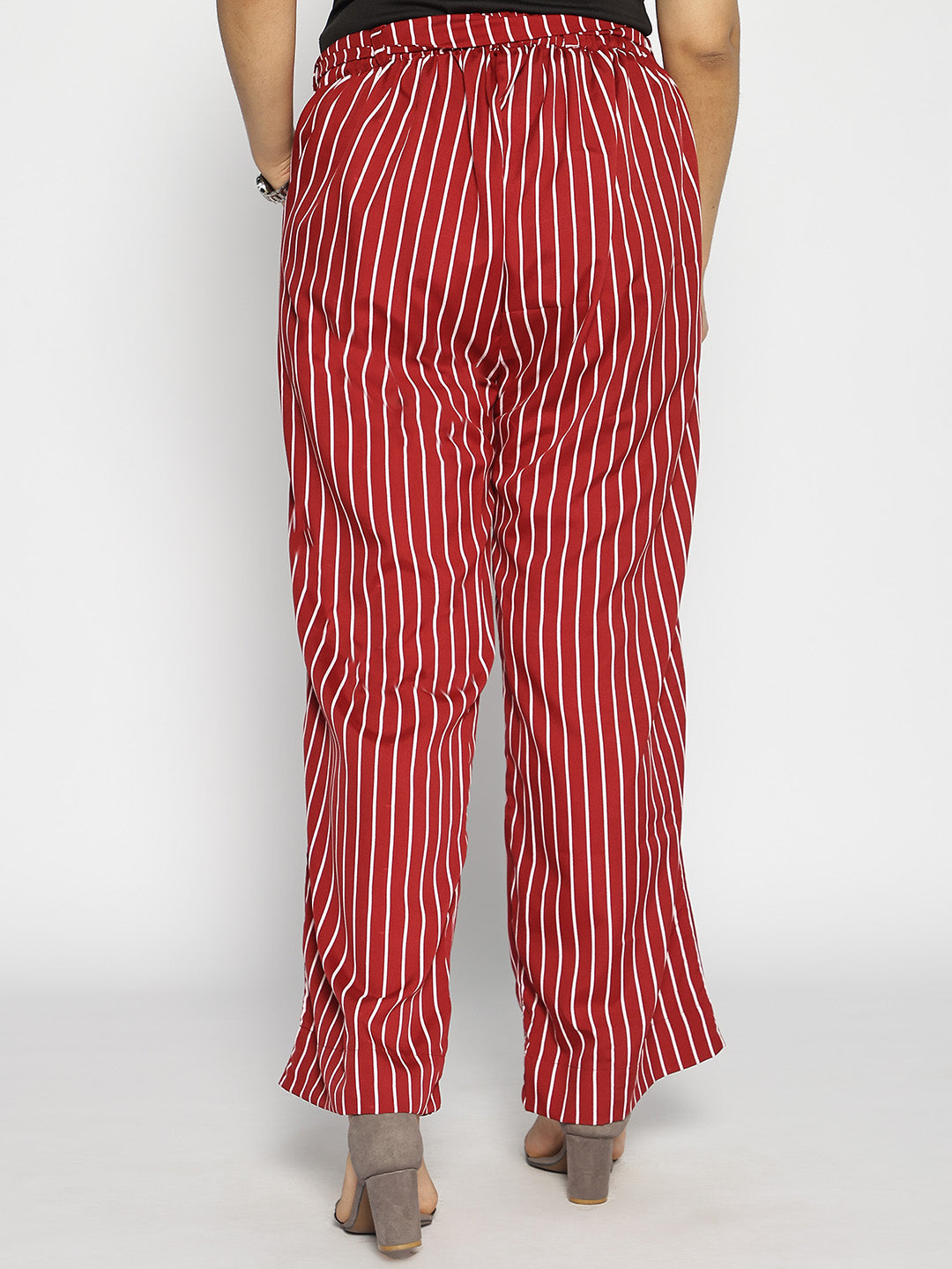 Maroon Striped Belted Trousers