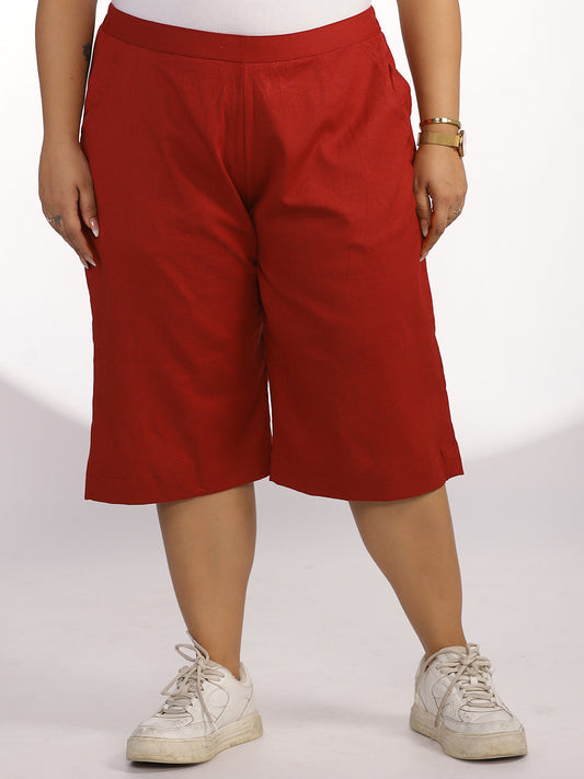 Maroon Cotton Knee-Length Shorts