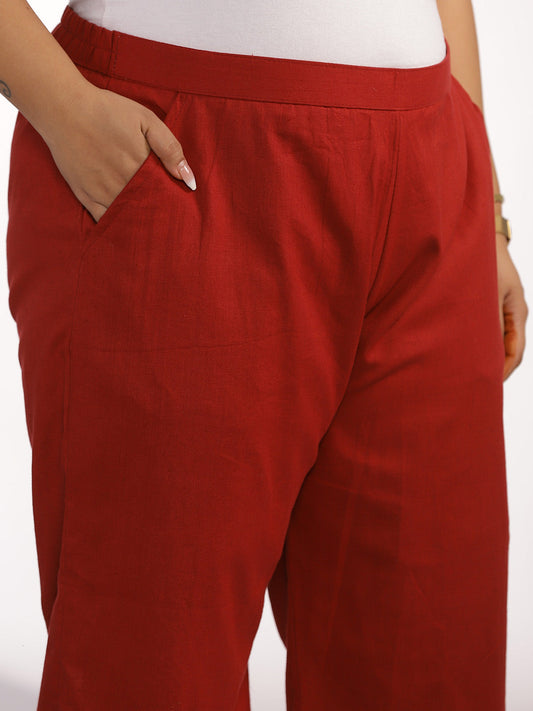 Maroon Cotton Knee-Length Shorts