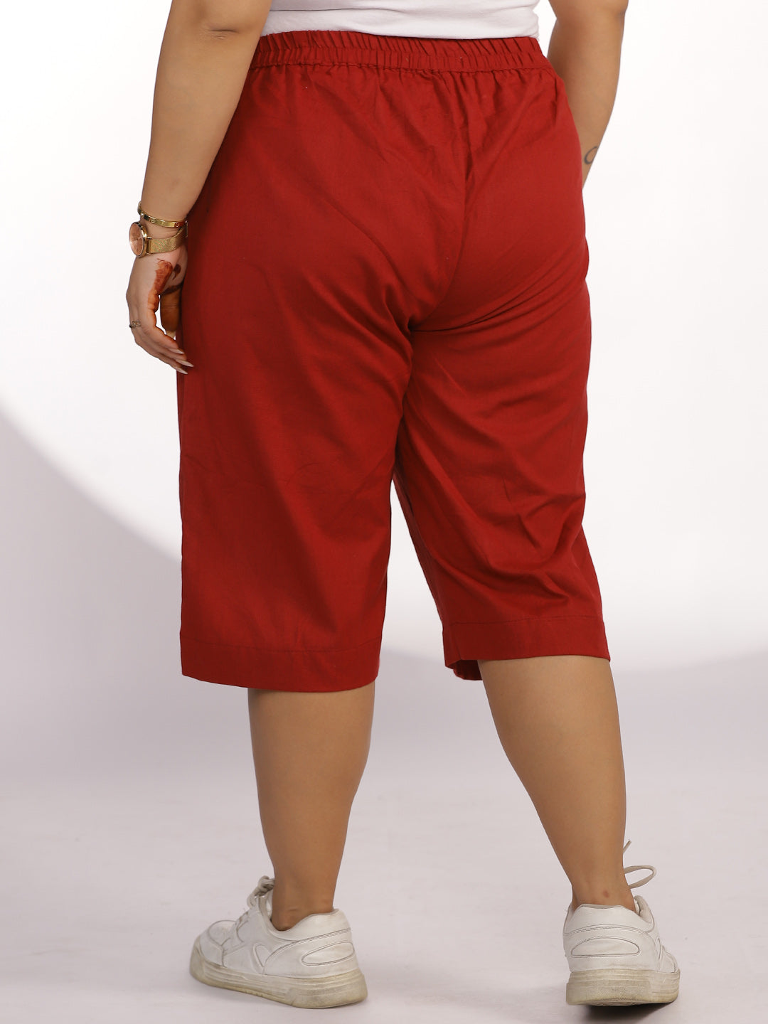 Maroon Cotton Knee-Length Shorts