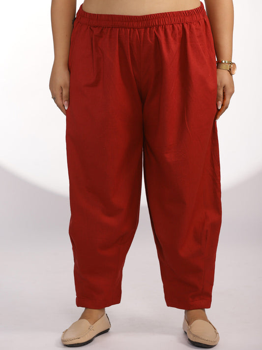 Maroon Cotton Mom-Fit Pants