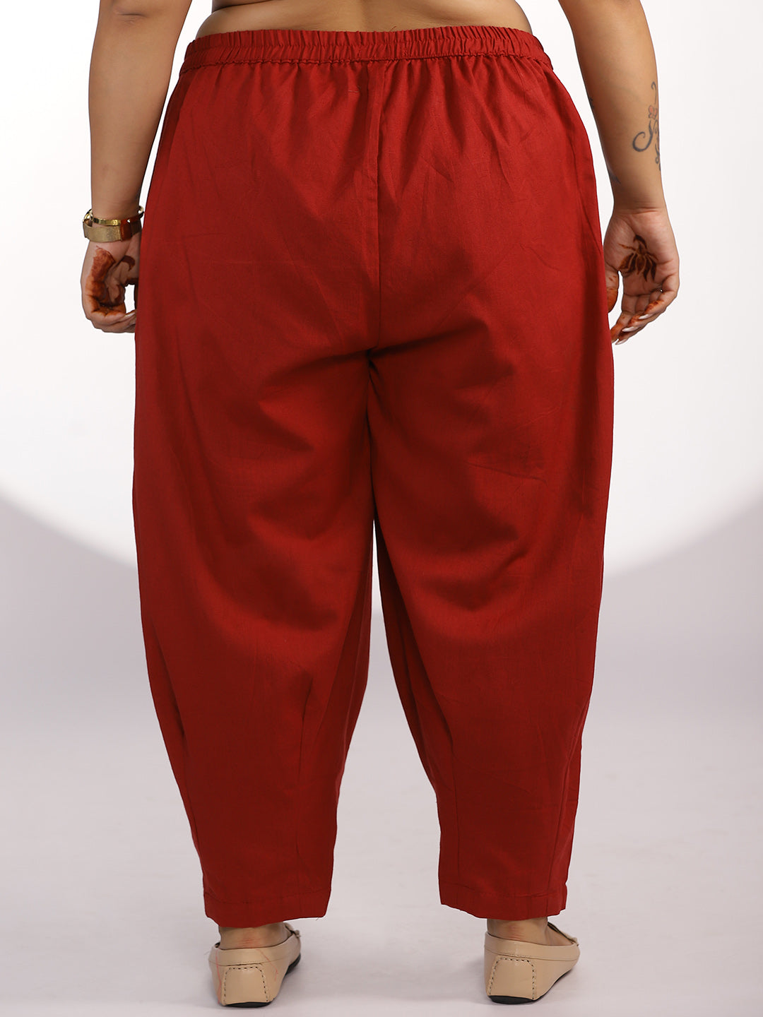 Maroon Cotton Mom-Fit Pants