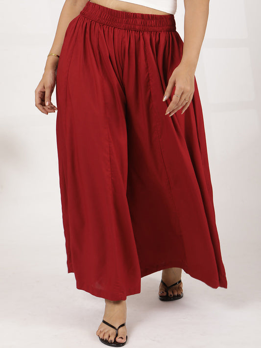 Maroon Rayon Flared Palazzo